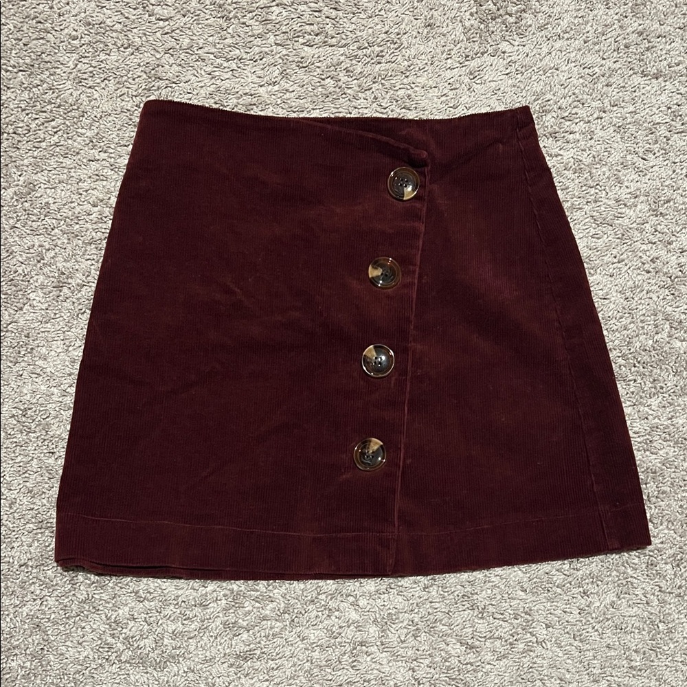 Altar'd State Burgundy Courderoy Mini Skirt with Button Detail| Size XS